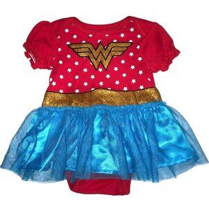 Wonder Woman Baby Dress 6-9M Stars Glitter Tutu Skirt Red Blue Halloween Romper